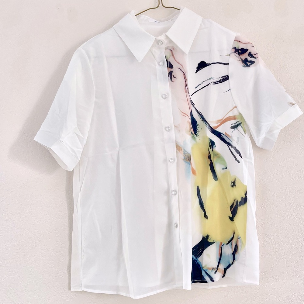 Korean short-sleeved button up printed shirt
